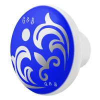 Monogrammed simple Silver on Blue | Ceramic Knob