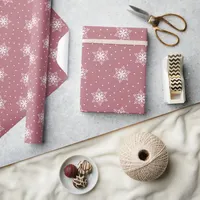 White Snowflakes Polka Dots Pink Christmas Wrapping Paper