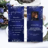 Birthday program blue glitter photo fun facts