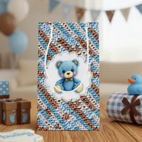 Cute Crochet Teddy Bear Blue and Brown Small Gift Bag