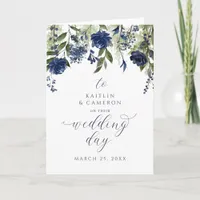 Navy Blue Wildflowers Wedding Day Greeting Card