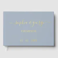 Elegant Modern Dusty Blue Gold Wedding Foil Guest Book