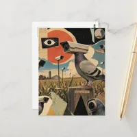 The Surreal Spy Pigeons in the Fields Collage Postcard