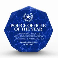 Elegant Police Officer of the Year Blue Marble Acrylic Award