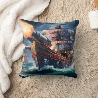 Firing Cannons From a Pirate Ship at Sea Throw Pillow