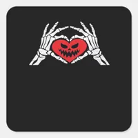 Skeleton Hands A Heart Spooky Halloween Square Sticker