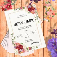 Dark Red Flower Wedding Invitation