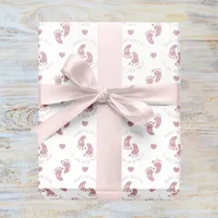 Personalized Pink Glitter Baby Feet Baby Shower Wrapping Paper