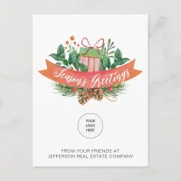 Christmas Gift Pine Wreath Company Logo Business  Holiday Postcard