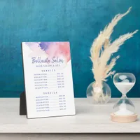 Watercolor Pink Purple Salon Price Menu Plaque