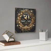 Golden Radiance: 50 Years of Love Square Wall Clock