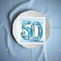 Elegant Blue and Gold Gemstone 50th Birthday Napkins
