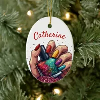 Vibrant Gift for Manicurists Custom Name Christmas Ceramic Ornament