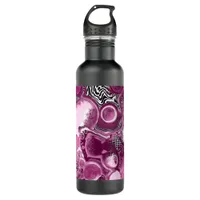 Pink, Magenta and Black Fluid Art Pour Painting Stainless Steel Water Bottle