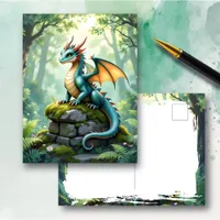 Whimsical Dragon on Ancient Stone Postcard