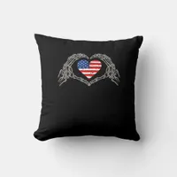 Skeleton Hand Heart 4th Of American Flag Patriotic Throw Pillow