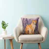 A pretty ginger cat in a lavender field  throw pillow