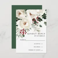 Elegant Red White Winter Christmas Wedding RSVP Card