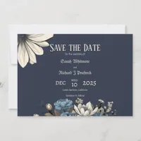 Elegant Moody Navy Blue Floral  Save The Date