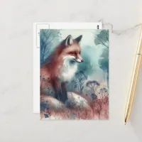 Red Fox Watercolor Postcard