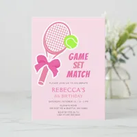 Tennis Coquette Pink Bow Girl Birthday Invitation