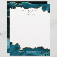 Teal - Turquoise and Gold Geode Agate Corporate Letterhead