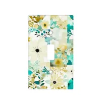 Pretty Folk Art White and Turquoise Flowers   Light Switch Cover