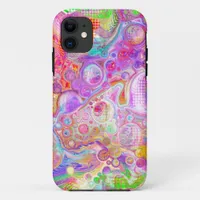 Pink, Lime Green and Blue Bubbly Art iPhone 11 Case
