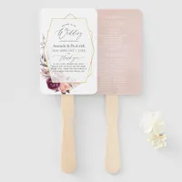 Burgundy Plum and Blush Floral Geometric Wedding Hand Fan