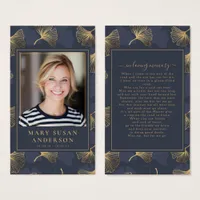 Blue Gold Elegant Photo Funeral Memorial Poem Card