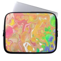 Coral, Blue, Green, Pink Abstract Fluid Art Laptop Sleeve