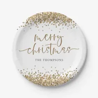 Gold Glitter Merry Christmas Party Paper Plates