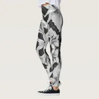 Flower Illustration design black and white  Leggings