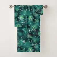 Prettiest Snowflakes Pattern Green ID846 Bath Towel Set