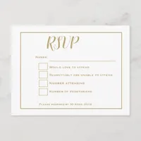 Simple Gold typography and Frame Wedding RSVP Postcard