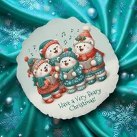 Cute Polar Bears Sing Have a Very Beary Christmas! Round Pillow