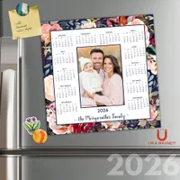 2026 Elegant Blue Floral Photo Magnetic Calendar