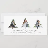 3 Tree Shape Photos Married and Merry Christmas  Holiday Card