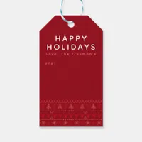 Red Nordic Holiday Gift Tags with Sweater Pattern