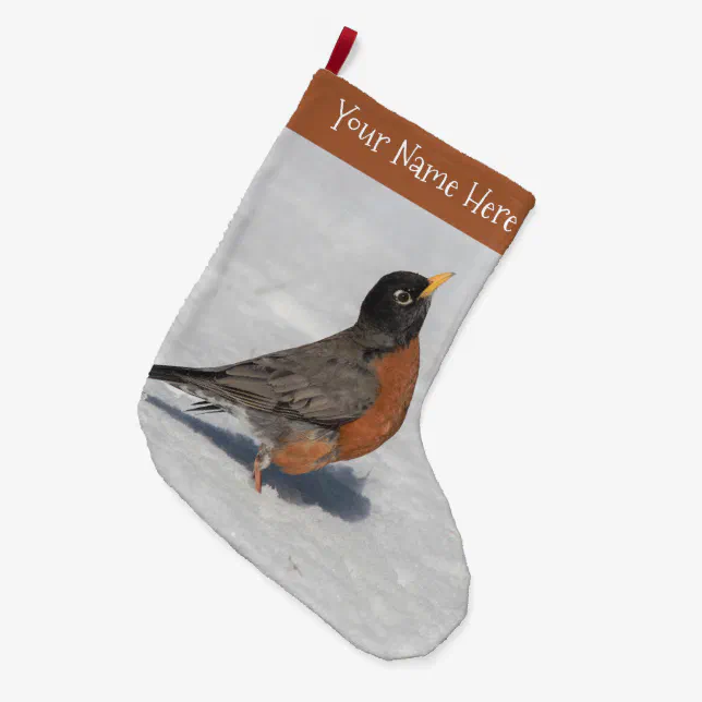 Stunning American Robin in the Snow Large Christmas Stocking