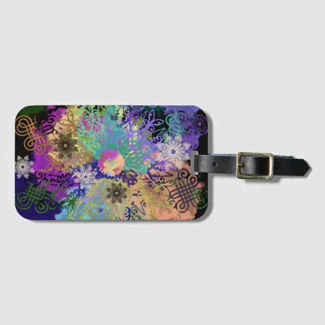 Multicolored geometric lace mandalas luggage tag