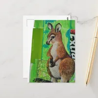 Baby Kangaroo in Junk Journal Mixed Media Collage Postcard