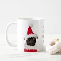 Cute Christmas Black Pug Puppy Santa Sees You Coffee Mug