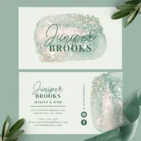 Mint Green Social Media Simple Glitter Watercolor Business Card