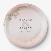 Modern Luxe Gold Flecks Blush Pink Mist Wedding Paper Plates