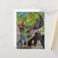 Unique colorful skull bones mixed media postcard