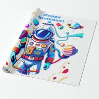 Colorful Astronaut and Univers in Bold Colors Wrapping Paper