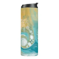 Ocean Blue Waves and Sandy Brown Fluid Art   Thermal Tumbler