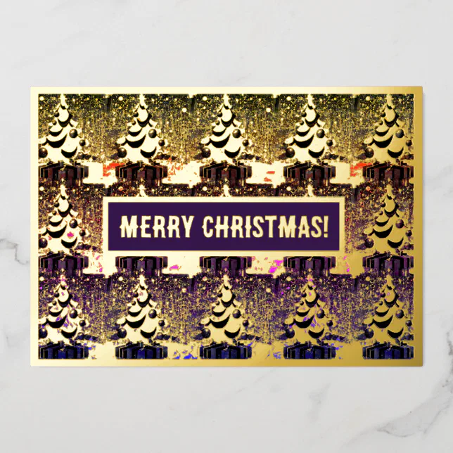 Multicolor and golden Christmas tree pattern Foil Invitation