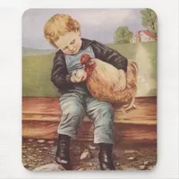 Adorable Vintage Boy and Chicken Mouse Pad